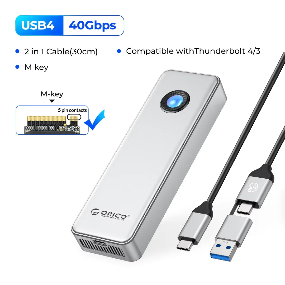 ORICO RGB 40Gbps USB4 M.2 SSD Enclosure with with Cooling Fan PCIe4.0 NVME Enclosure Aluminum Compatible Thunderbolt 3/4