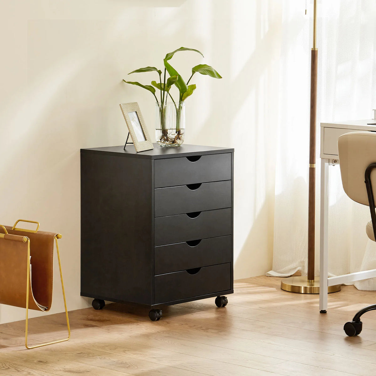 MCQ 5 Wooden Mobile Cabinet For Living Room Drawer Chest Dressers Nightstand Storage Cabinet Organizer Rolling Display Furniture