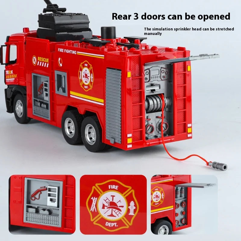 Large Water-Squirt Fire Water Tank Truck Model Metal Die-Cast Front Wheel Steering Children's Toy Car Ornaments  Gift