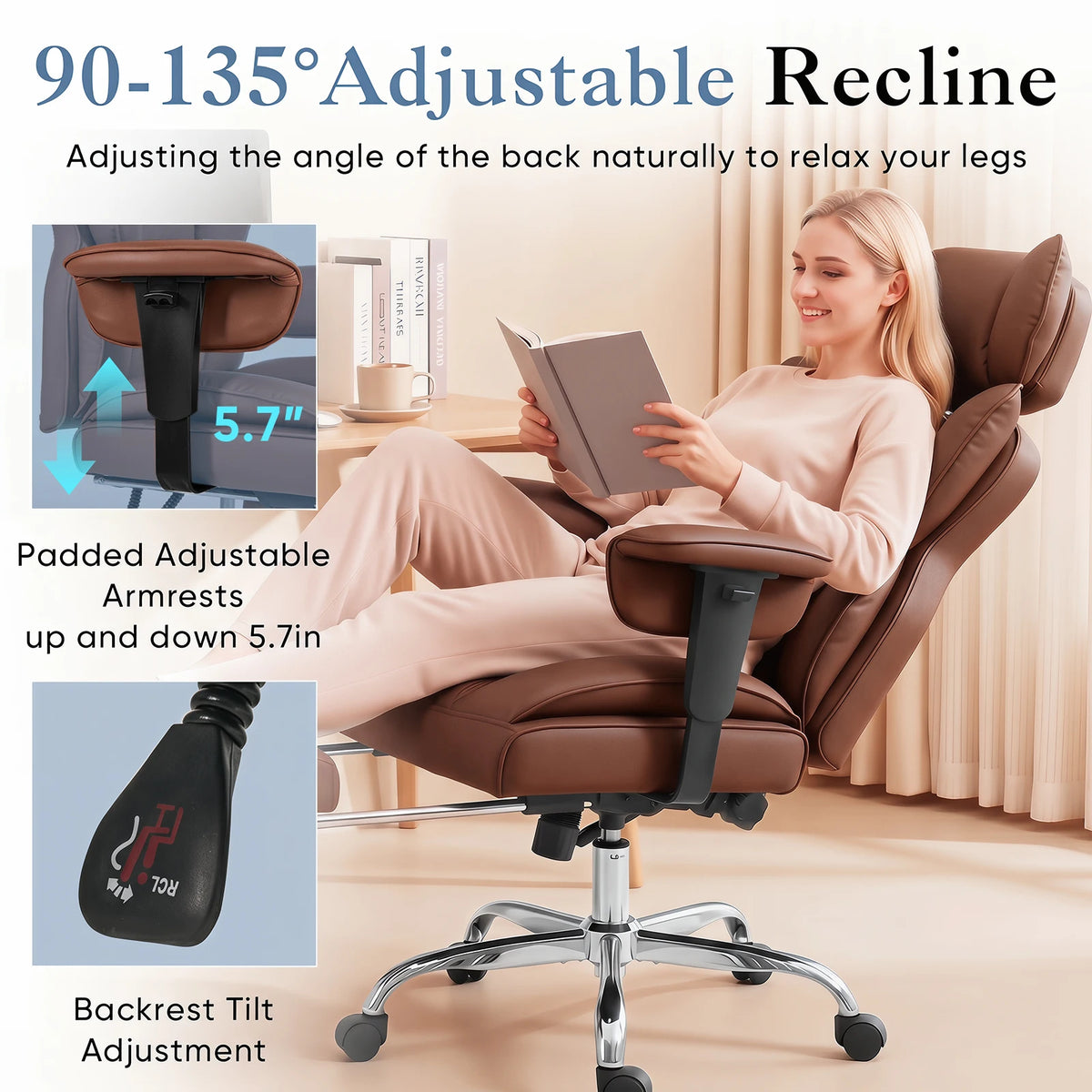 JHK Ergonomic Adjustable Armrests Gaming Computer Chair PU Leather Reclining Computer Chair with Pocket 350 LBS Office Chair with Footrest Height Adjustable Swivel Wide Seating for Home Office