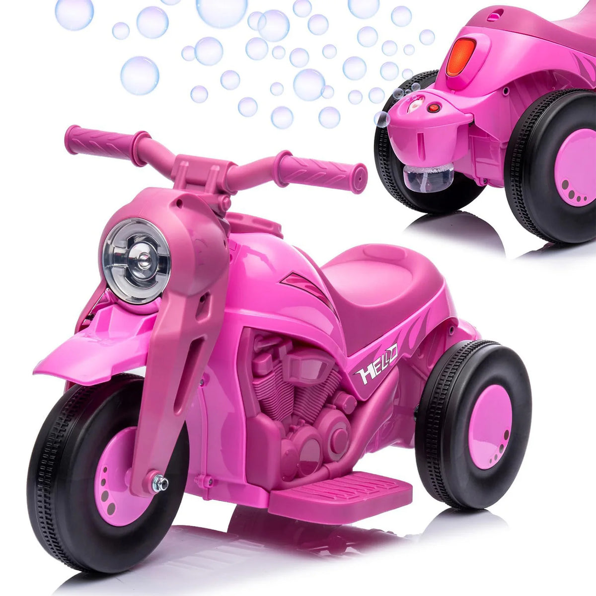 6V Kids Electric Motorcycle With Automatic Bubble Machine, Toddler Ride On Motorbike With Foot Pedal, Headlight, Music, Horn, 3 Wheels