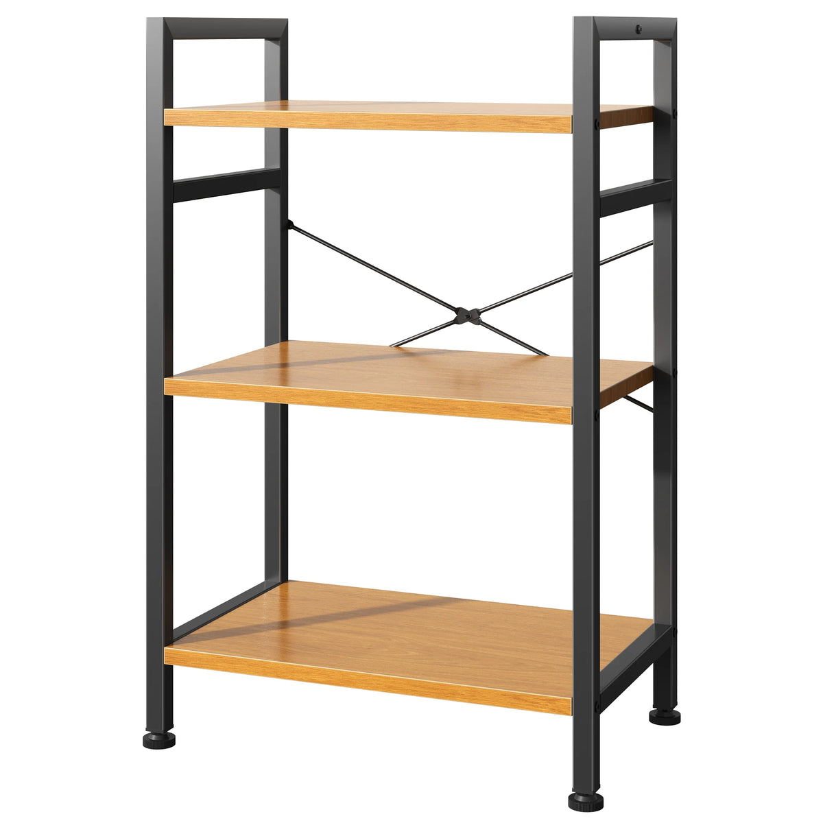 MCQ 3 Tiers Metal Classic Bookshelf Freestanding Tall Display Shelf Wooden Storage Tall Display Shelves Bookshelf Sturdy Structure Graduated Shelves Adjustable Feet for Home