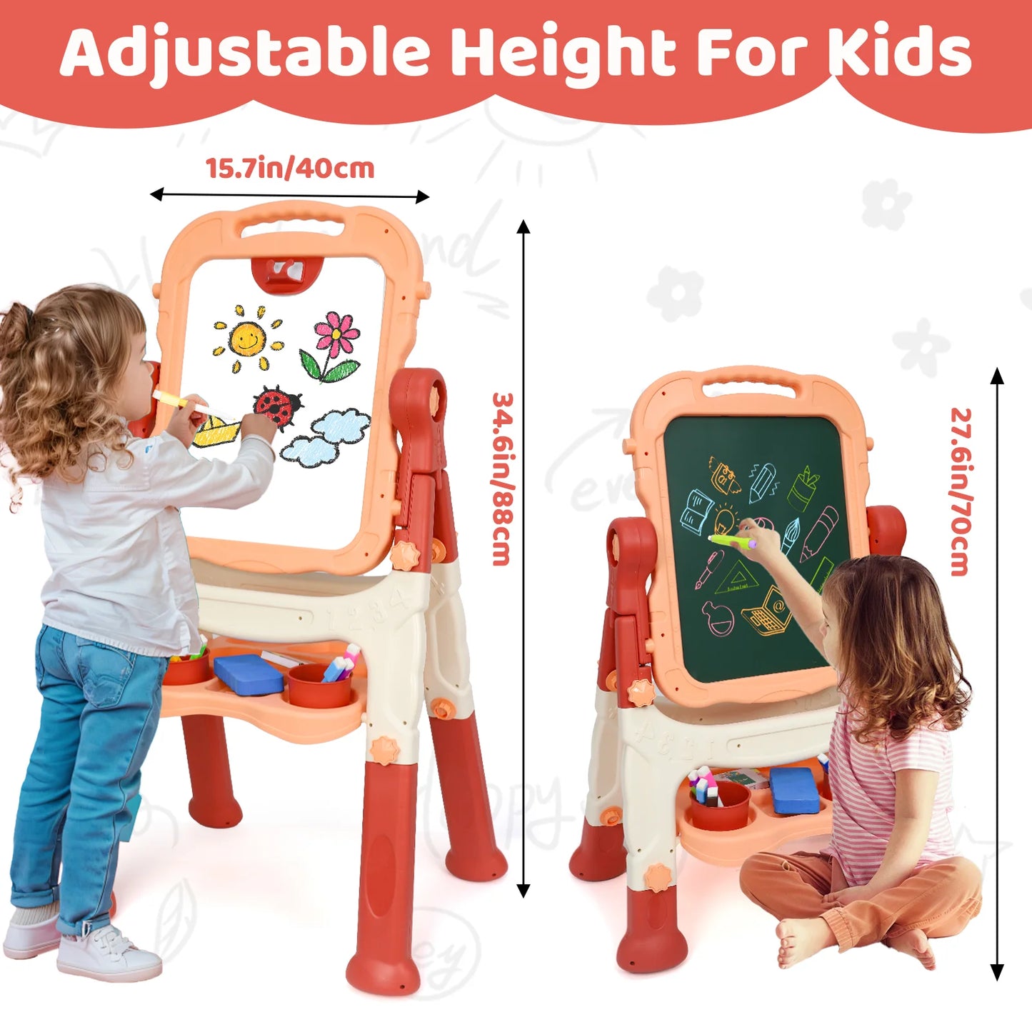 Children's art easel, adjustable standing rotating double-sided easel, with painting accessories, suitable for boys and girls aged 3 and above, standing children's art easel is an ideal birthday / Christmas / New Year gift fo