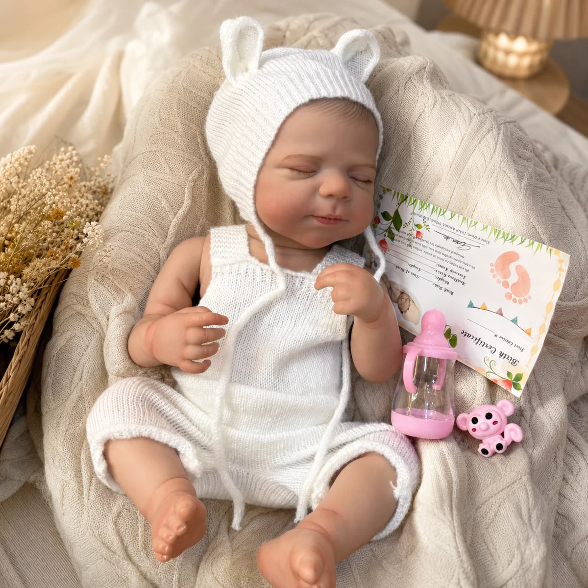 18 Inch Pascale Reborn Baby Doll Bald Closed Eyes Full Vinyl Body Hand Painted Lifelike Realistic Newborn Collectible Art Gift（TT）