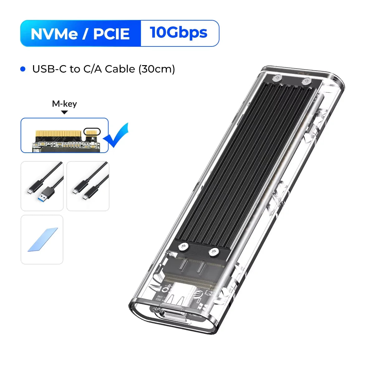 ORICO M.2 NVMe SSD Enclosure USB 3.2 Gen 2 10GbpTransparent External Solid State Drive Adapter Enclosure for 2280 2260 2242 2230 PCI-E M2 M-Key SSD USB Type C Converter Case