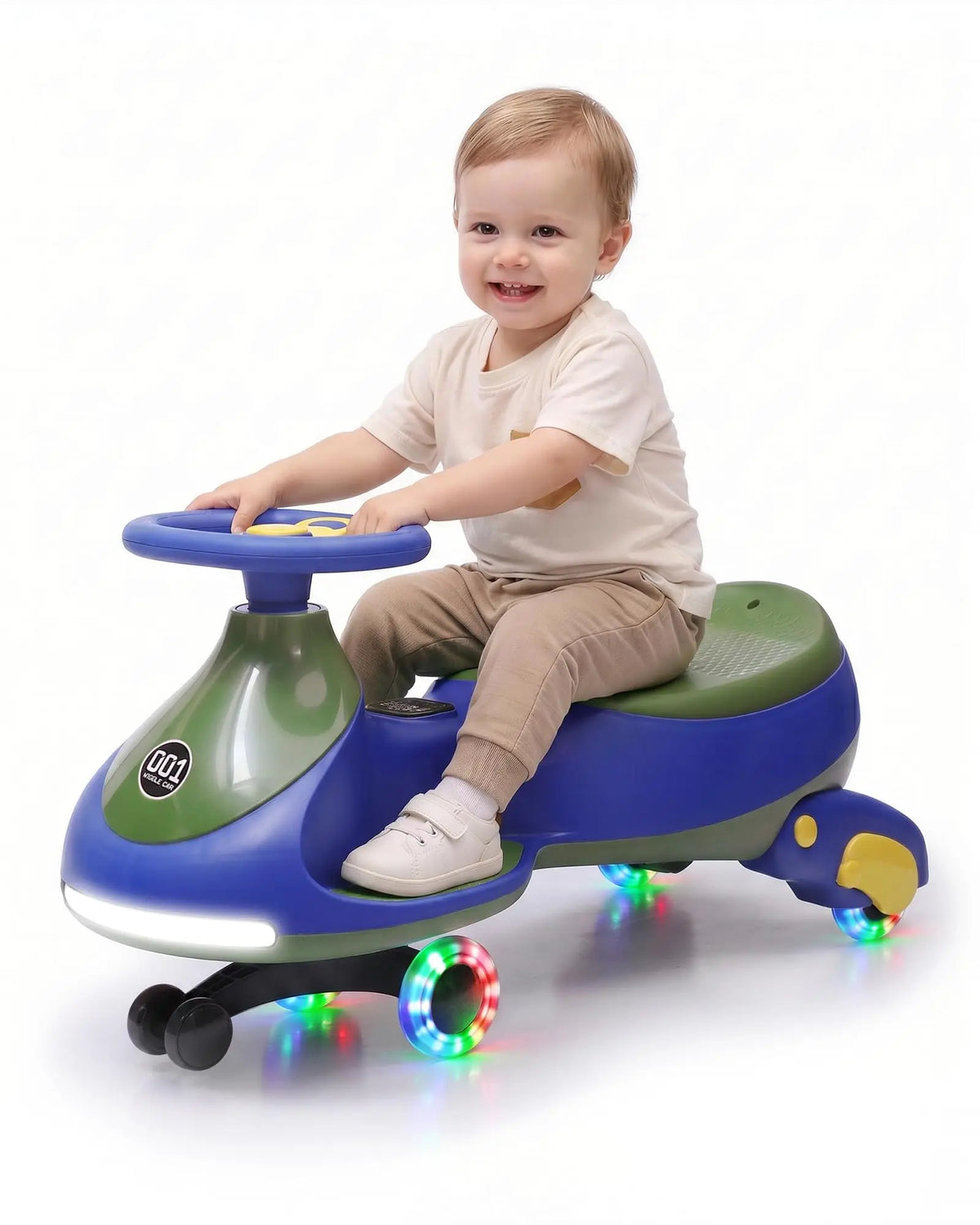 12V Electric Wiggle Car Kids With Pedal, 2 in 1 Ride On Swing Car, LED Wheels, Music, Rechargeable Battery, 2 Speeds, Indoor/Outdoor, for Boys and Girls