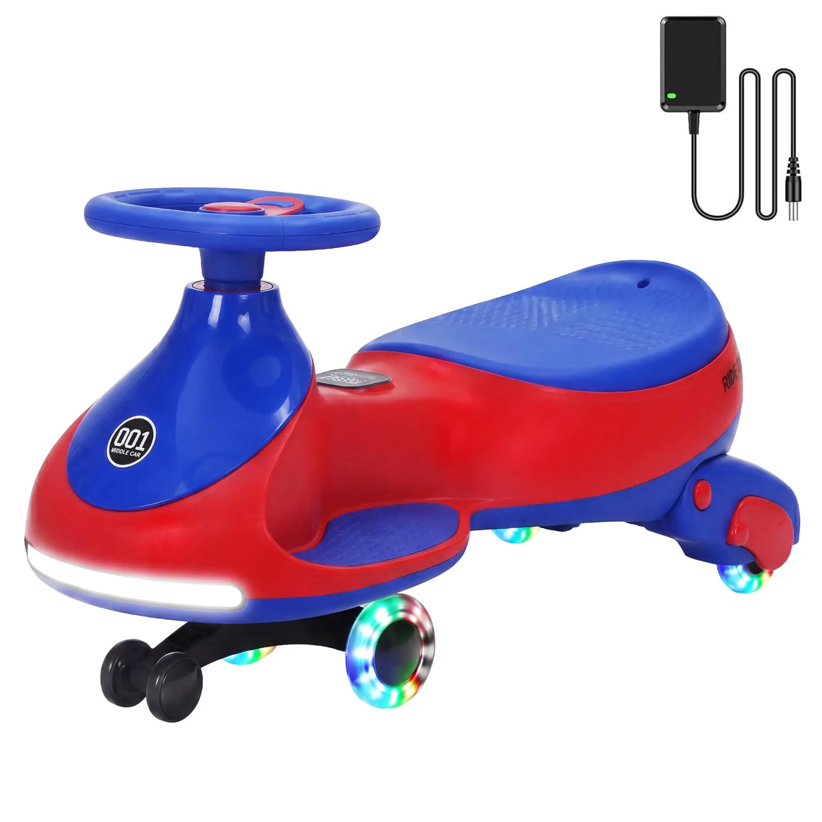 12V Electric Wiggle Car Kids With Pedal, 2 in 1 Rechargeable Ride On Swing Car, LED Wheels, Music, Touchscreen, 2 Speeds