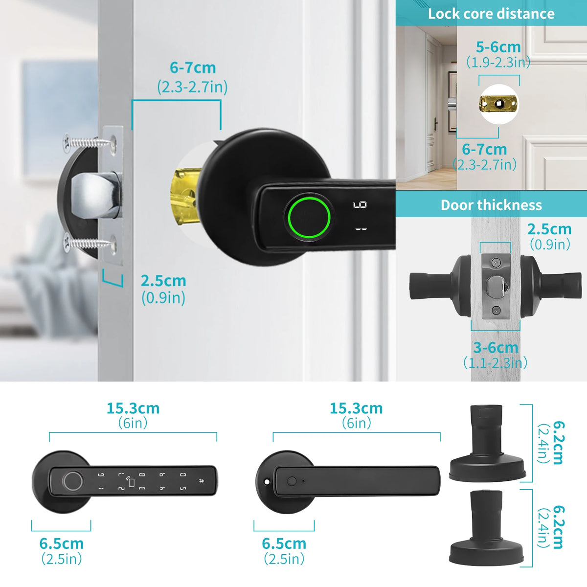 YFK 5-in-1 Smart Door Handle Lock Tuya Bluetooth Fingerprint Password IC Card Key APP Keyless Entry Black Silver