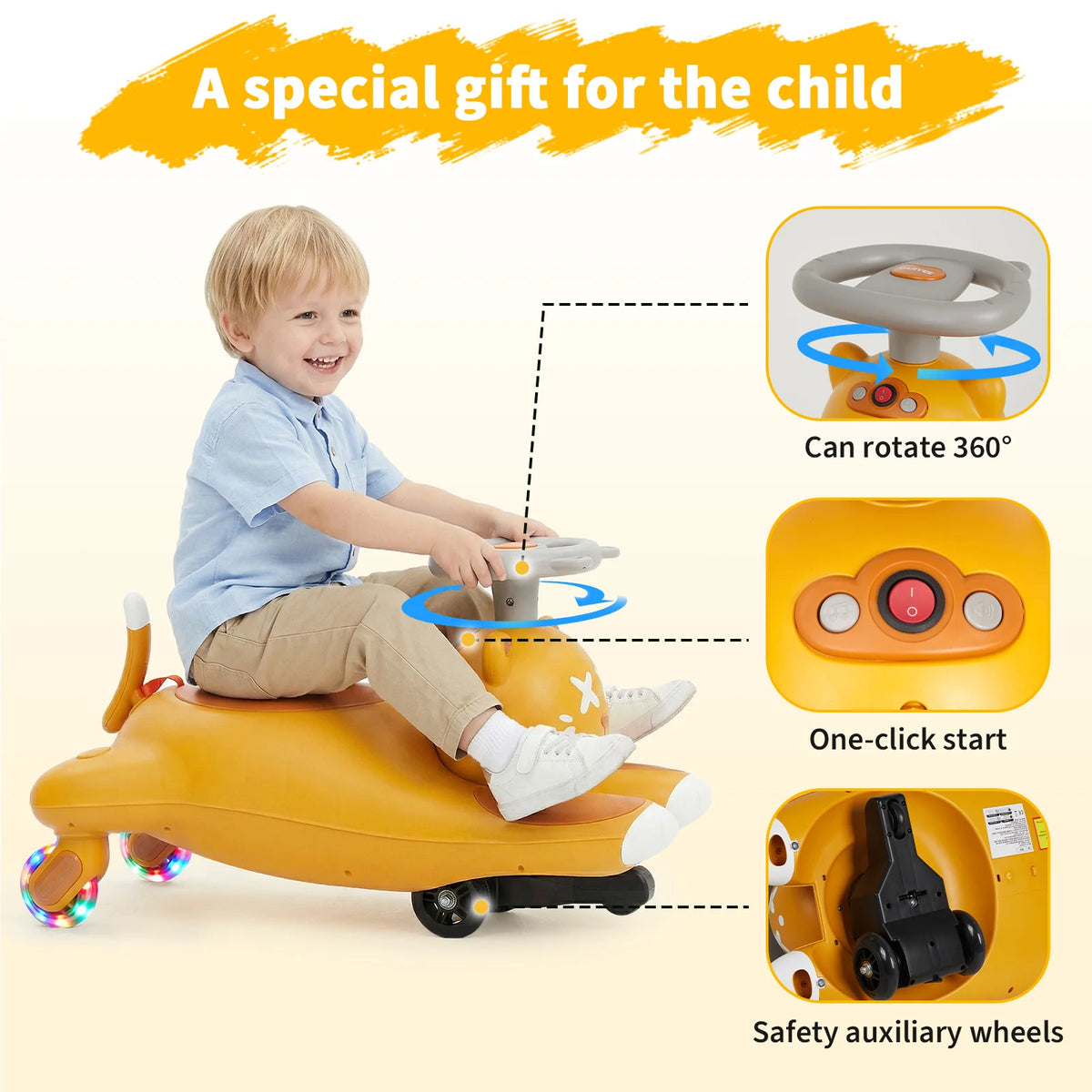 Cat-Shaped 6V Electric Wiggle Ride-On Car for Kids – Twin Seater, Low-Speed 2MPH, 7Ah Battery, Anti-Tip, Light-Up wireless Wheels – Indoor/Outdoor Toy, Boys & Girls