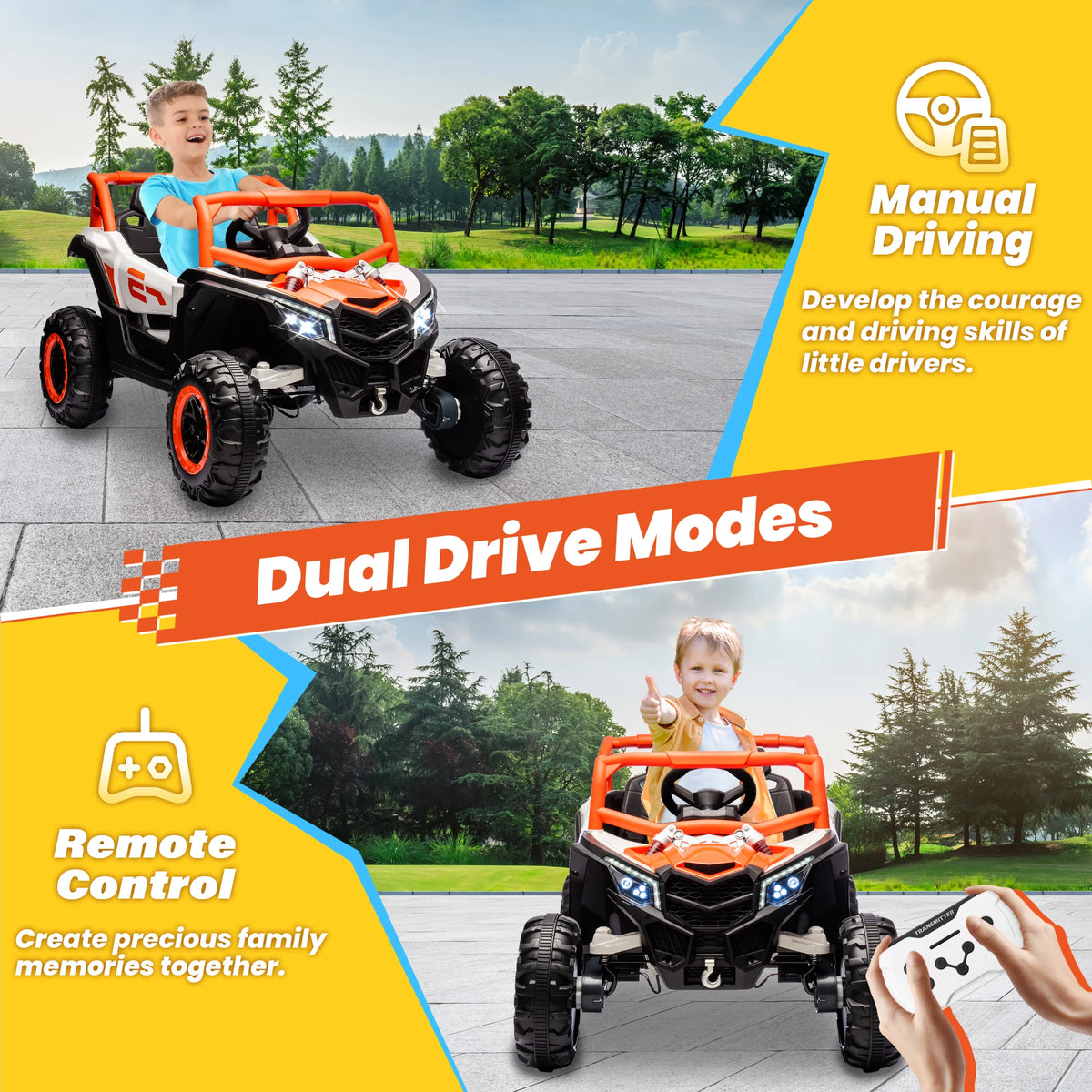 Joyracer 24 Volt Ride on Toys with Remote, 4WD Power UTV Wheels with 800W Motors, Bluetooth, Spring Suspension, LED Light, 3 Speeds, Black