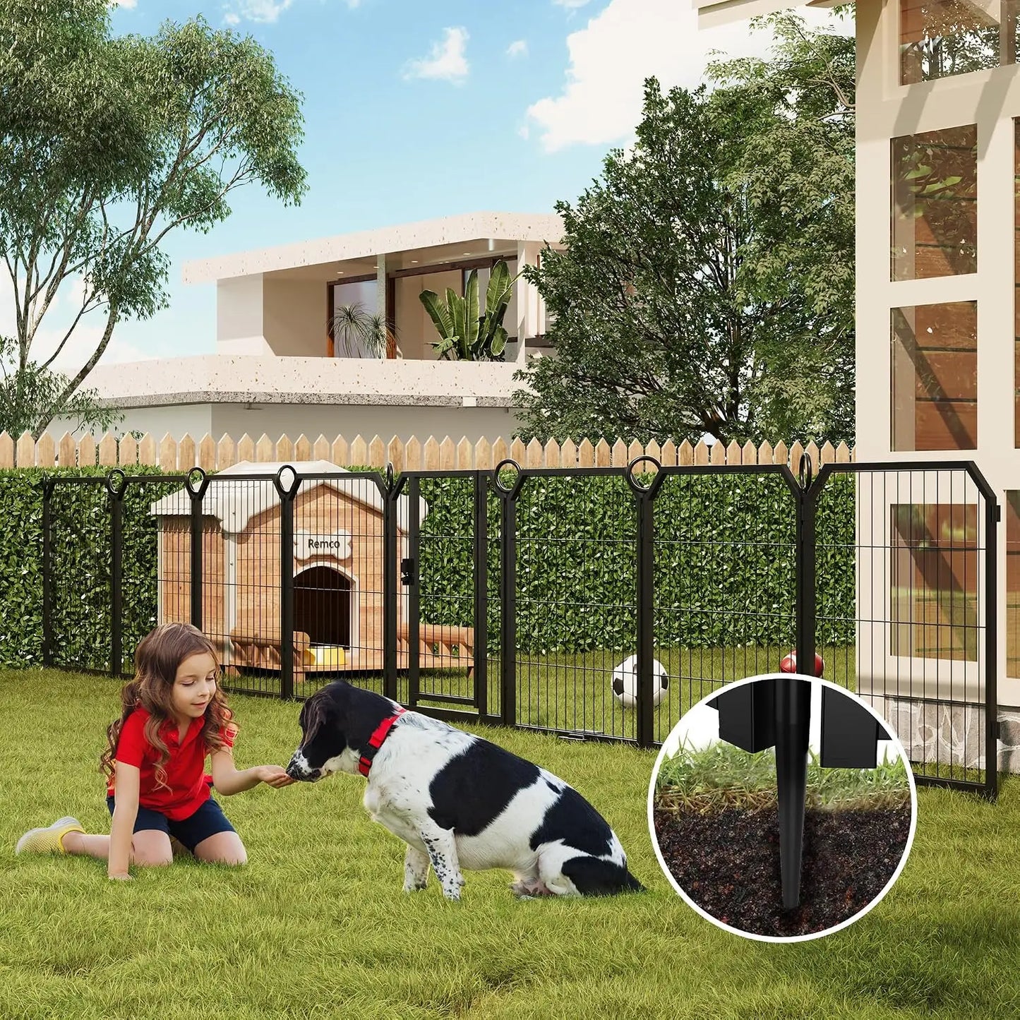 12/16/18 Panels 32/40inch Dog Playpen with DoorSelf-Locking Door & Stakes Heavy Duty Pet Fence Indoor Outdoor Pet Safety Isolation Barrier for Puppy Dog Supplies