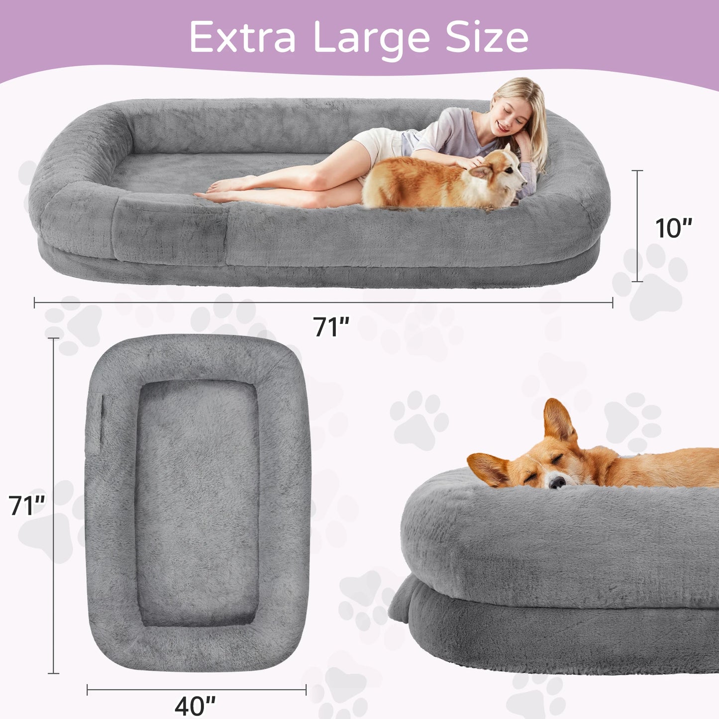 Human Dog Bed for Adults Large Human Size Dog Bed, Orthopedic Design with Removable Cover