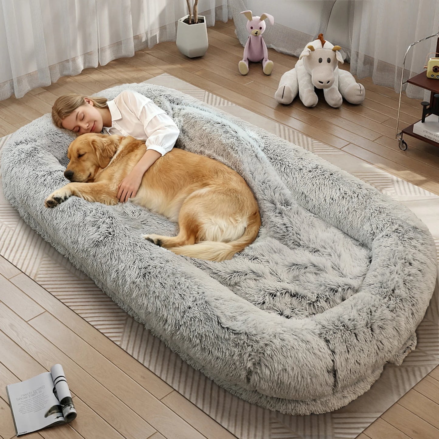 Human Dog Bed for Adults Large Human Size Dog Bed, Orthopedic Design with Removable Cover