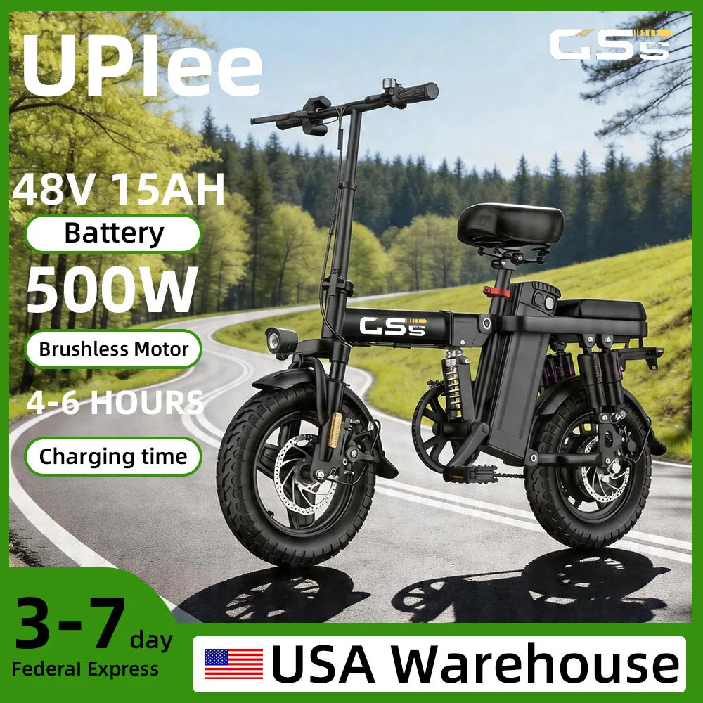UPlee GS5 500W Peak Motor Electric Bike 48V15AH Removable Battery Electric Bicycle 14Inch Folding Multiple Shock Absorbers E-Bike