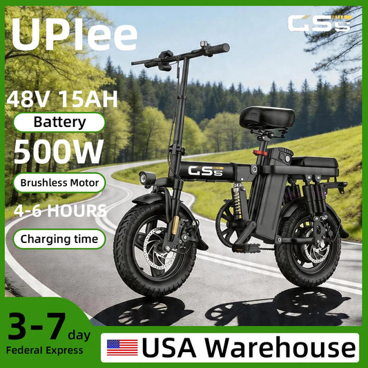UPlee GS5 500W Peak Motor Electric Bike 48V15AH Removable Battery Electric Bicycle 14Inch Folding Multiple Shock Absorbers E-Bike