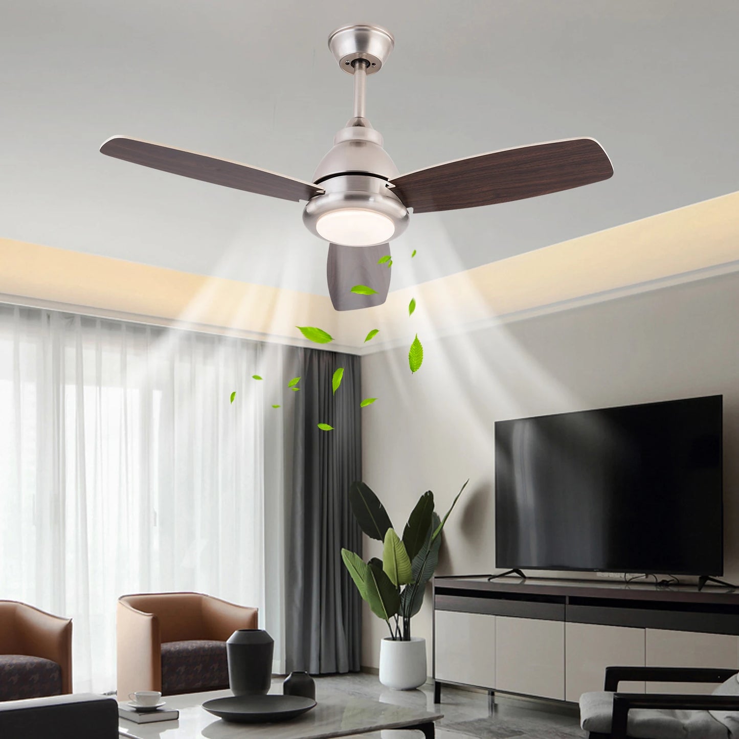 6 Speeds Ceiling Fan Light 35dB Quiet Pure Copper Motor with Remote Control 3 Color Dimmable LED Timer 1-4H Reversible Function For Bedroom Living Room Dining Room Home Office
