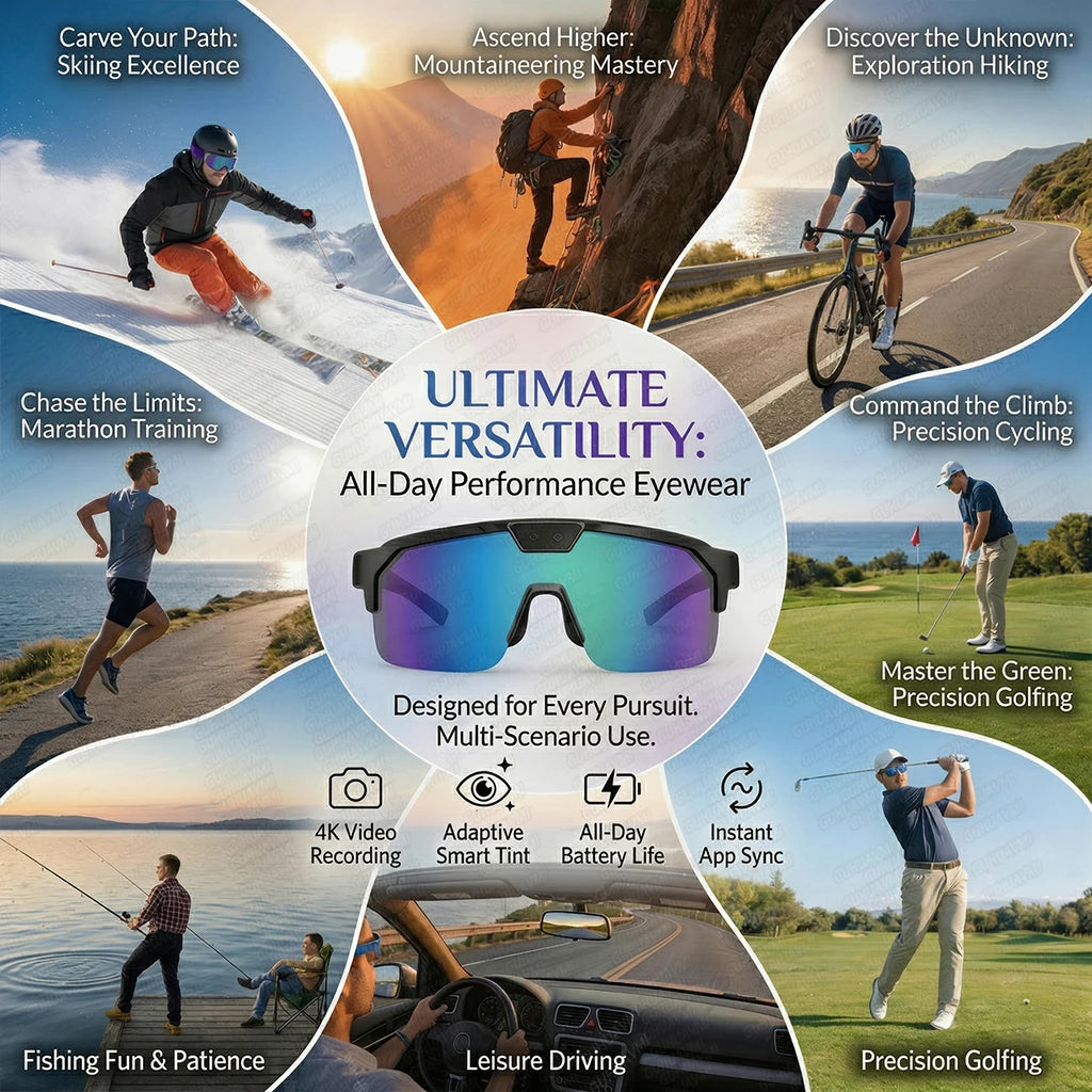 2026New AI Smart Glasses ChatGPT 1200P Camera 30MP Anti-shake Cycling Video&Photo Sport Sunglasses DualMic 4GB Windproof Goggles