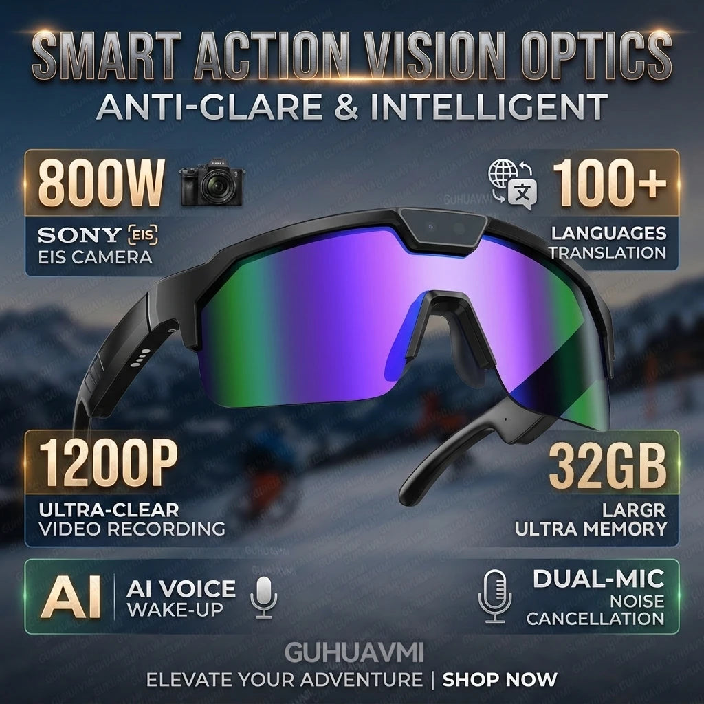 2026New AI Smart Glasses ChatGPT 1200P Camera 30MP Anti-shake Cycling Video&Photo Sport Sunglasses DualMic 4GB Windproof Goggles