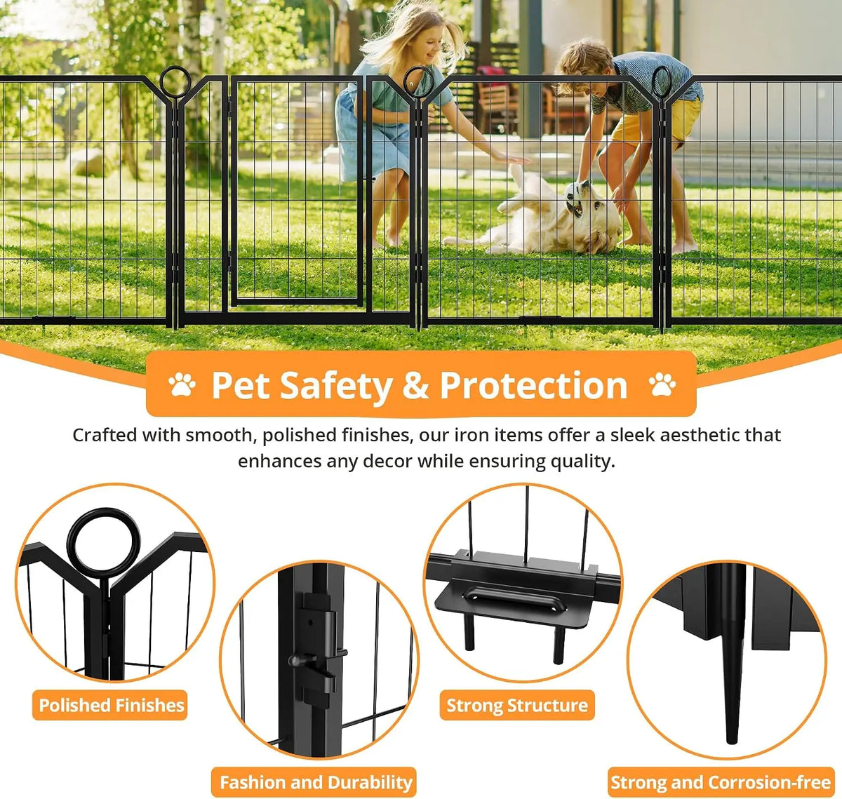 12/16/18 Panels 32/40inch Dog Playpen with DoorSelf-Locking Door & Stakes Heavy Duty Pet Fence Indoor Outdoor Pet Safety Isolation Barrier for Puppy Dog Supplies
