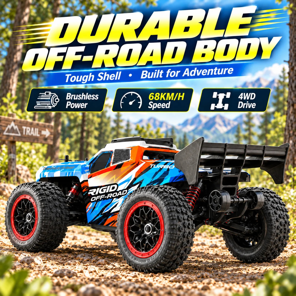 ZNLYRION RC Remote Truck High Speed Brushless Full Metal Gear Differential 2.4Ghz 300M Remote Distance LED Headlight Big Foot RC Car For Adult Hobby