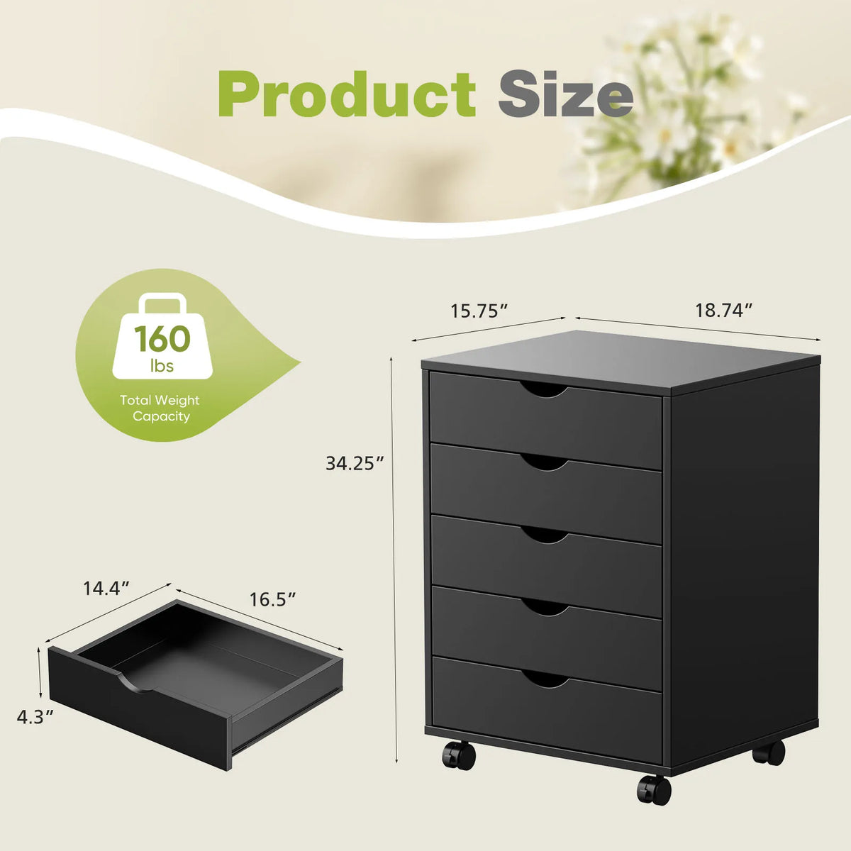 MCQ 5 Wooden Mobile Cabinet For Living Room Drawer Chest Dressers Nightstand Storage Cabinet Organizer Rolling Display Furniture