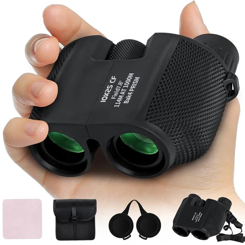 Binoculars 10X25 HD Mini Portable Telescope BAK4 FMC Coated Telescope Outdoor Bird Watching Hunting Travel Camping Ball Game