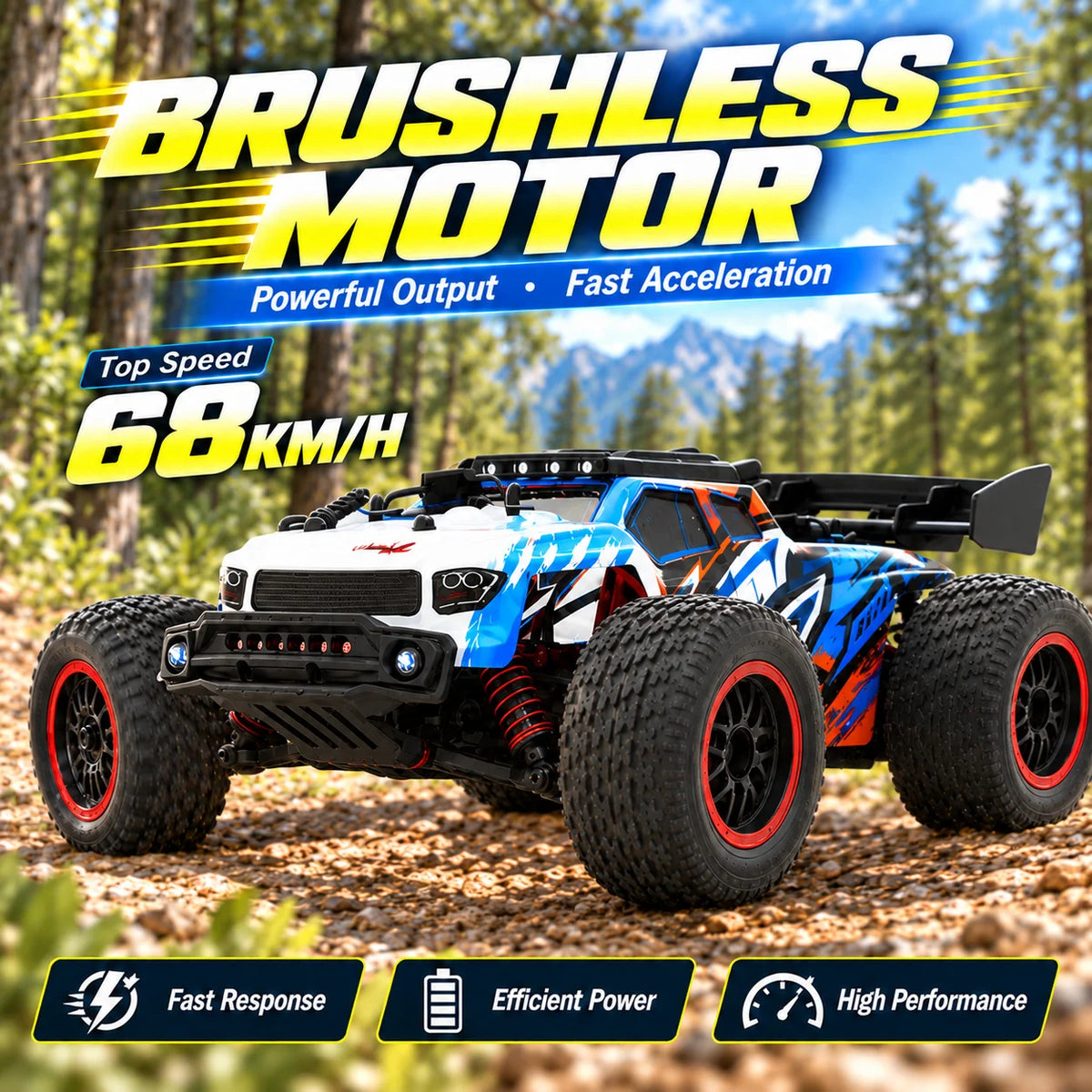 ZNLYRION RC Remote Truck High Speed Brushless Full Metal Gear Differential 2.4Ghz 300M Remote Distance LED Headlight Big Foot RC Car For Adult Hobby