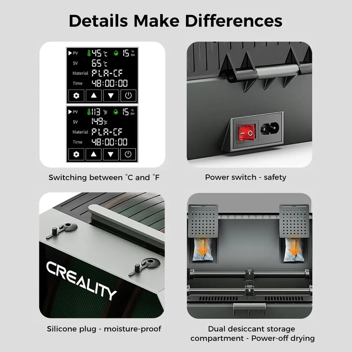 CREALITY Official Space Pi Filament Dryer 3D Printer Filament Box 360° PTC Fast Heating Fits 1.75/2.85mm PLA PETG ABS TPU PA