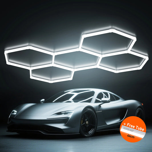 Hexagon LED Garage Light 700W 80000LM, Honeycomb Ceiling Light with Frame, LED Hexagonal Lighting for Car Detailing, Auto Repair Shop, Workshop, Showroom, Gym and Barbershop