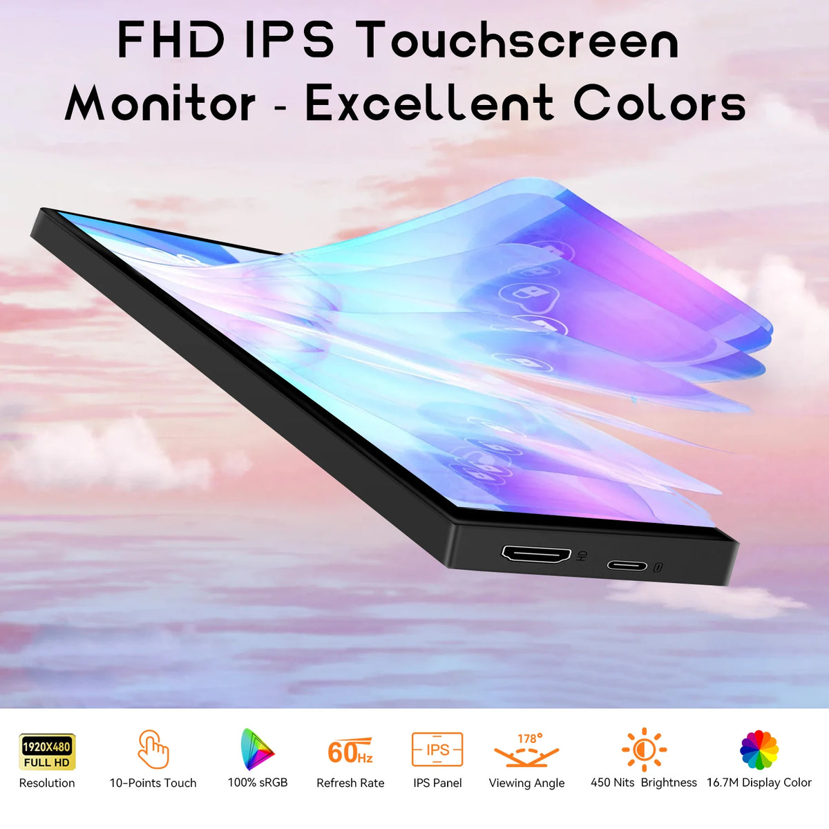 8.8-inch Chassis Secondary Screen 1920*480 Long-shaped LCD Touch Screen with Built-in Stand, AIDA64 Touch Version