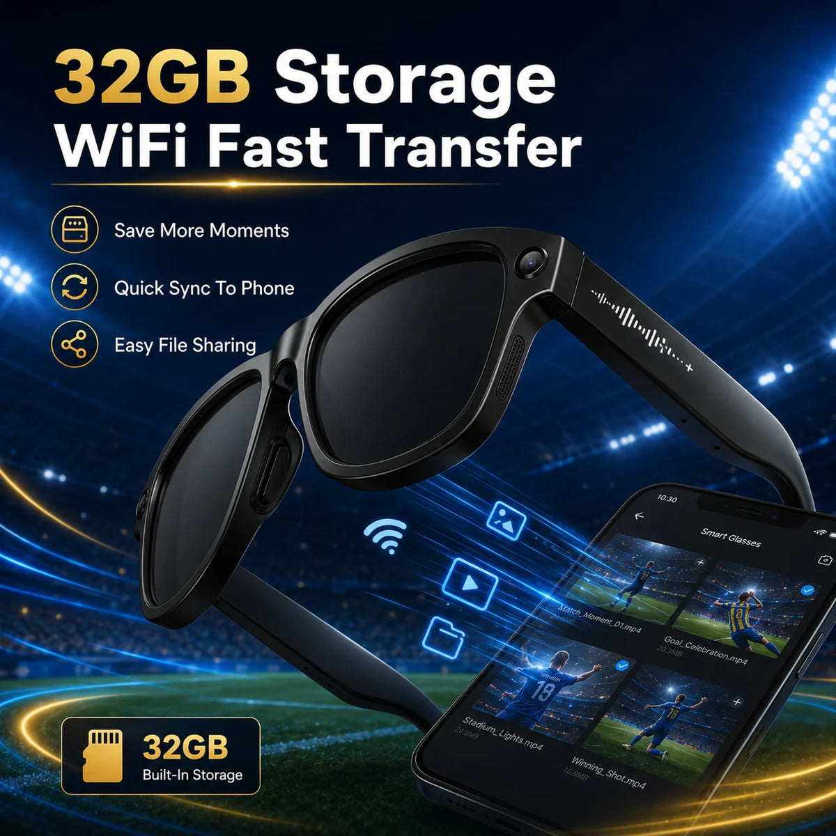 New AI Camera Glasses, 1200P Video, 8MP Photo, Object Recognition, Voice Wake Up, Dual Mic Noise Reduction Bluetooth Eyewear Set