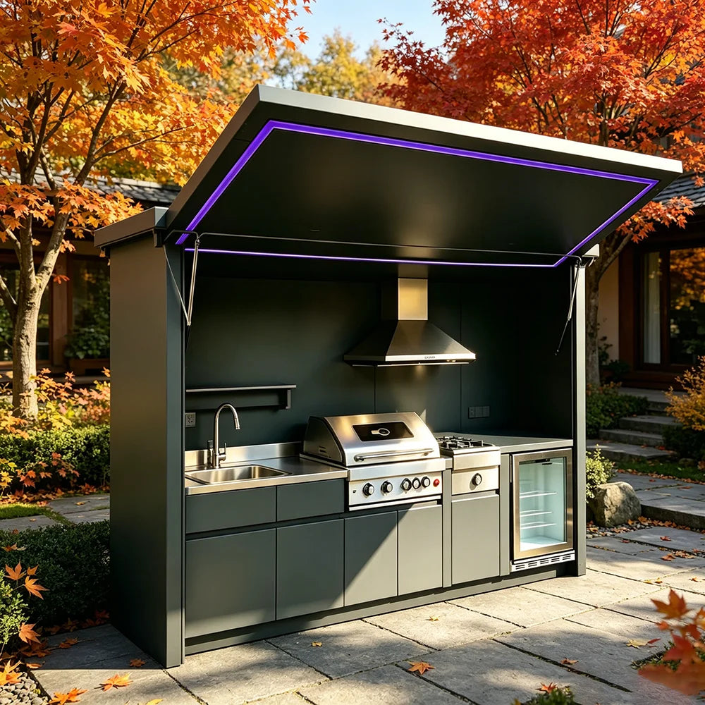 Stylish Aluminum Outdoor Kitchen, Modular BBQ Grill Cabinet Unit for Backyard Courtyard Patio Outdoor Family Party Barbecu