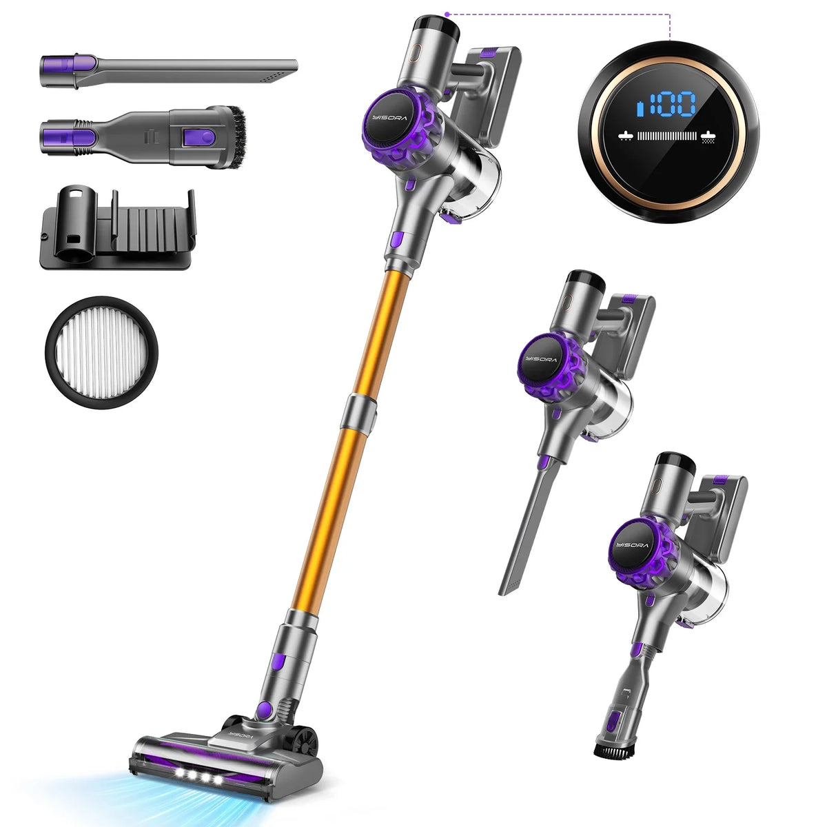 INSE S3P Cordless Vacuum Cleaner 45Kpa Powerful Handheld Stick Vacuum with LED Display 55-Min Running Self-Standing for Carpet H