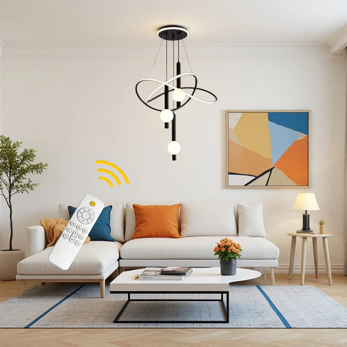 Lollipop-Shaped LED Pendant Light, with Three Adjustable Light Colors, Remote Control/Switch Operation, and Adjustable Height; Ideal for Above Dining Tables, in Bedrooms, and More