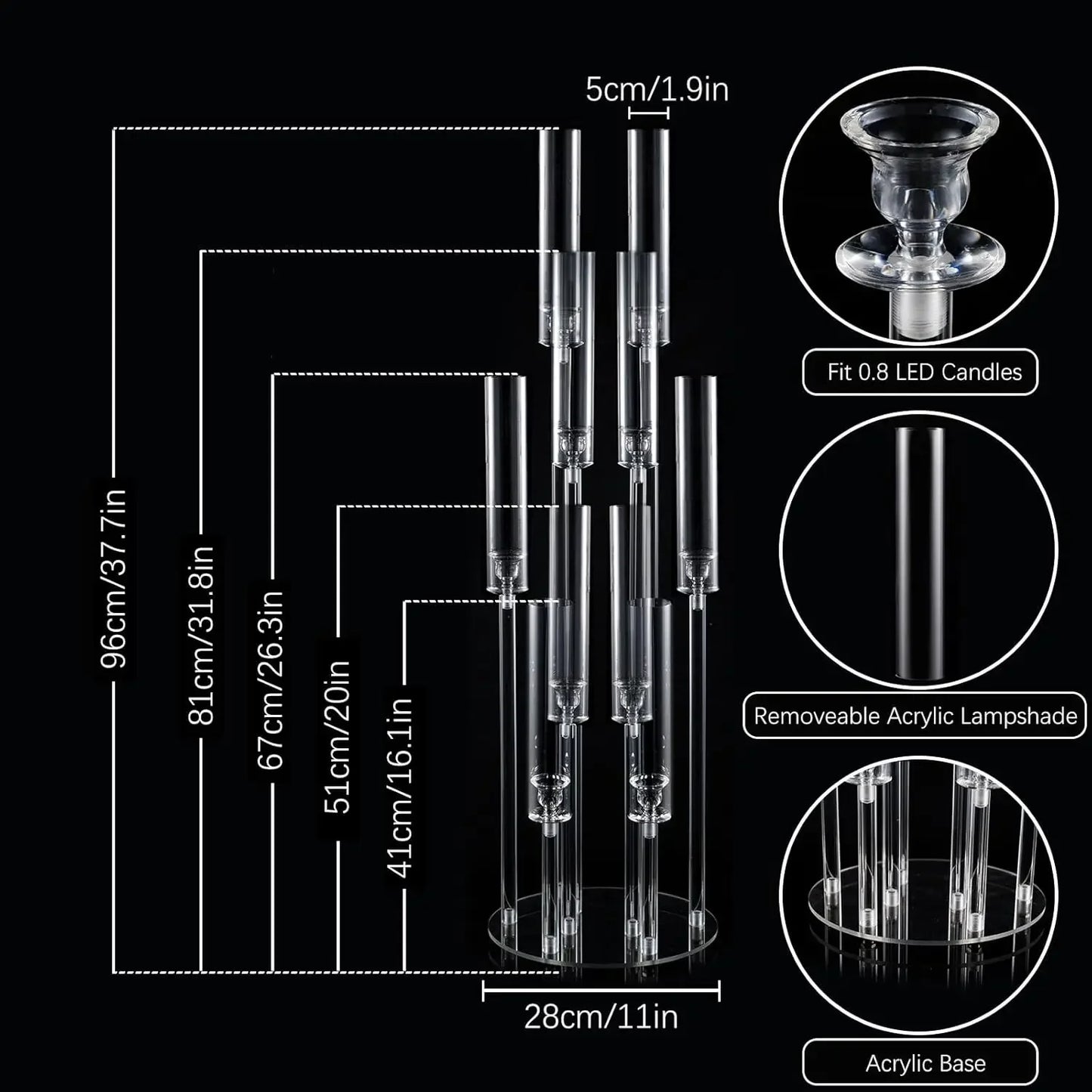10Pcs Acrylic Candelabra 10 Arm Clear Candle Holder Wedding Table Centerpiece Home Decoration