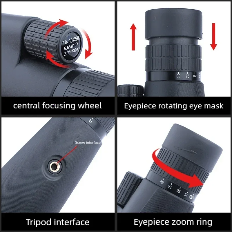 10-30x50 HD Zoom Monocular Telescope with Tripod & Phone Adapter - Powerful Long Range for Bird Watching, Hunting, Camping