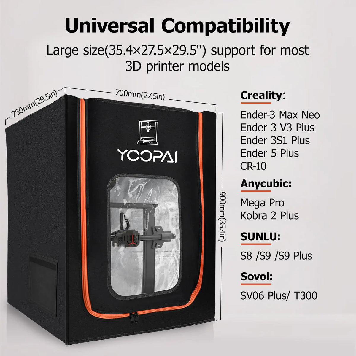 CREALITY Yoopai 3D Printer Enclosure with LED Lighting Fireproof Dustproof Constant Temperature 35.4×27.5×29.5' Large Size Ender