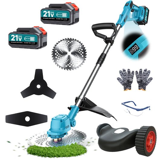 XYSD 21V Electric Weed Wacker  with 2x3.0Ah Batteries & 3 Types Blades, Weed Trimmer Cordless Grass Trimmer for Lawn Garden Work