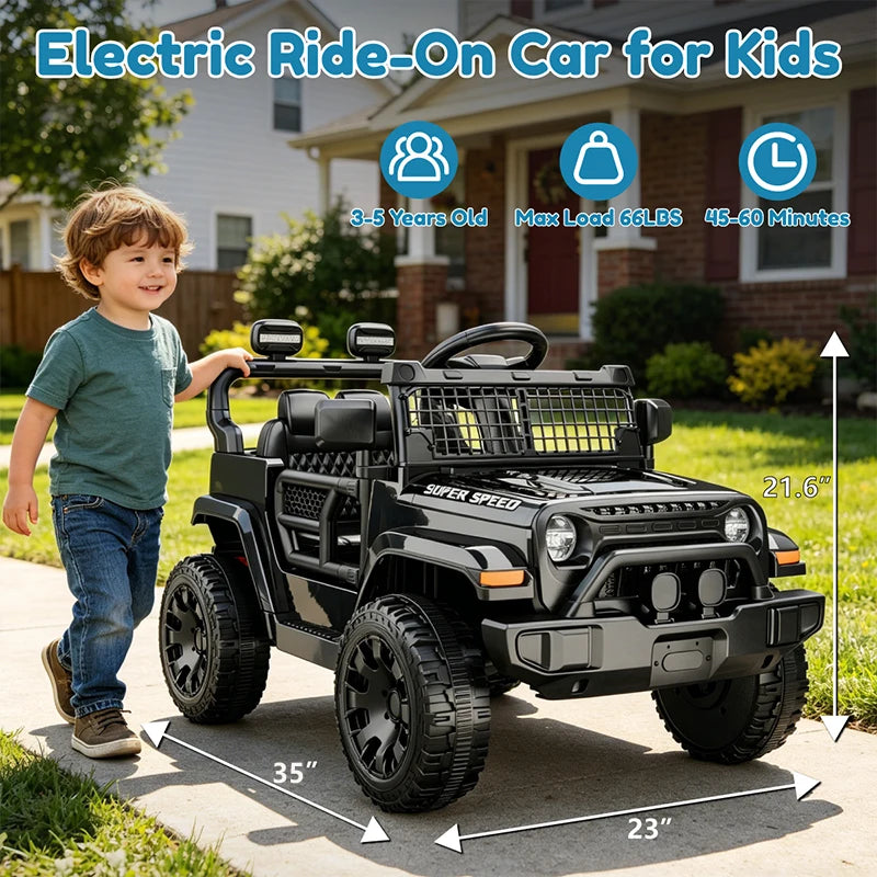 12V Ride On Car with Parent Remote Control, Electric Car with Spring Suspension, LED Lights & Music Player, Safe Battery Toy for Kids,Easy to Assemble