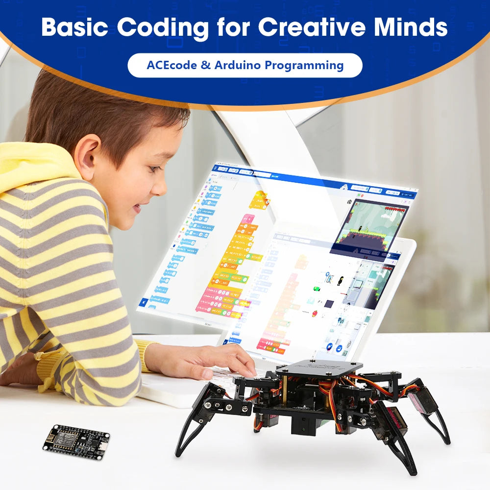 ACEBOTT ESP8266 Bionic Quadruped Spider Robot Kit App Remote Control Walking Crawling STEM Robotics Project for Arduino ESP32