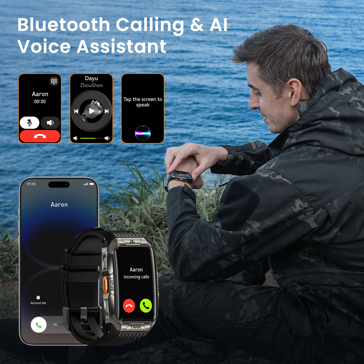 2025 KOSPET TANK X2 Rugged Smart Watch For Men 3D Curved Screen AMOLED AOD 5ATM IP69K Waterproof Bluetooth Call AI Assistant