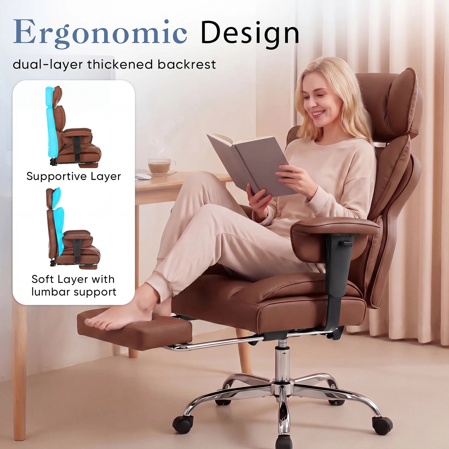 JHK Ergonomic Adjustable Armrests Gaming Computer Chair PU Leather Reclining Computer Chair with Pocket 350 LBS Office Chair with Footrest Height Adjustable Swivel Wide Seating for Home Office