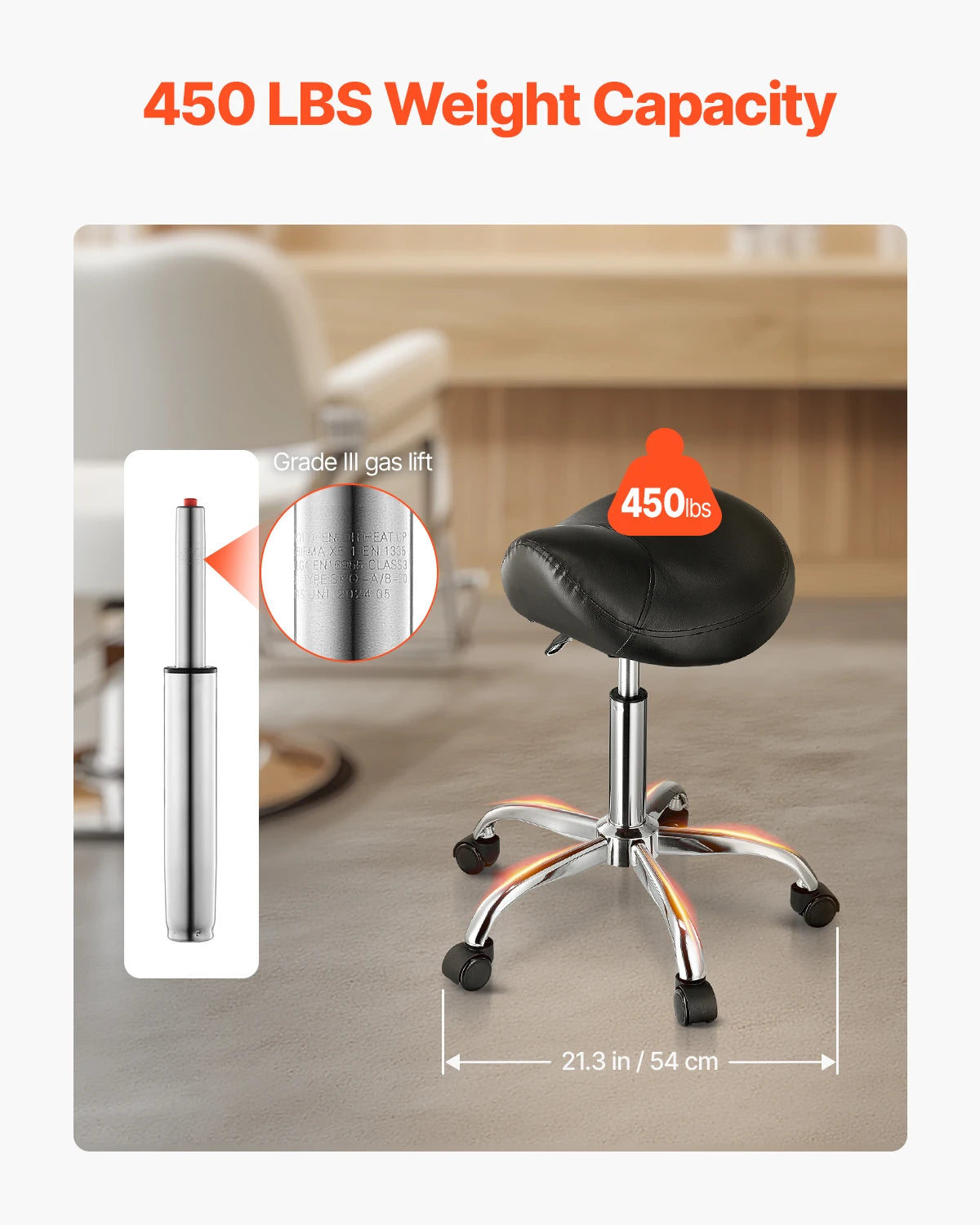 SucceBuy Saddle Stool with Wheel 450LBS Weight Capacity Height Adjustable Ergonomic Swivel Saddle Chair for Clinic Salon Tattoo