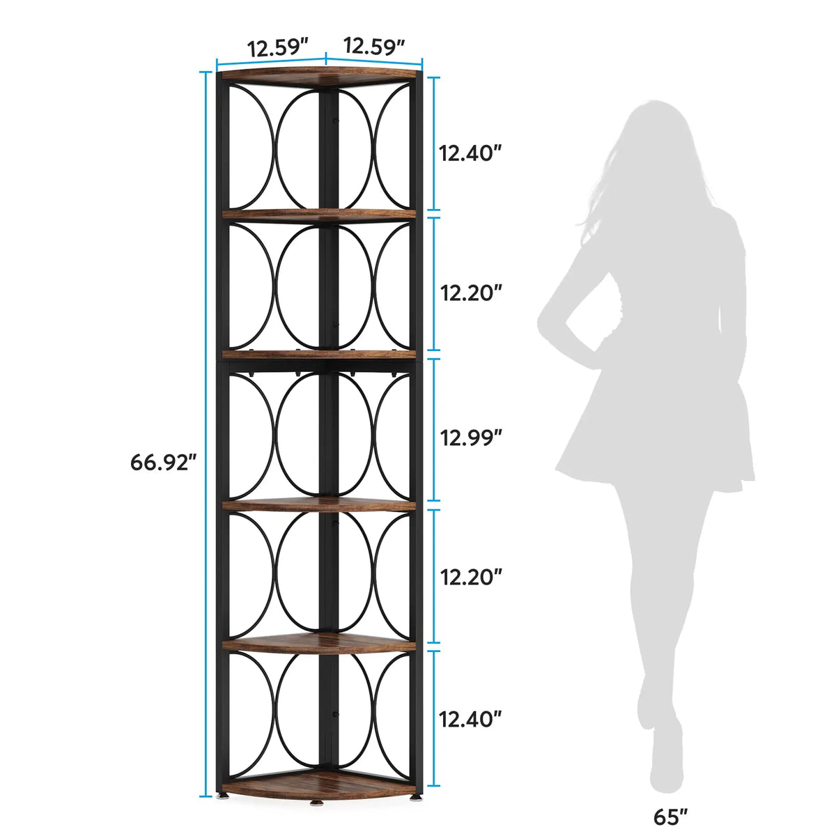 Tribesigns 67 inch Tall Corner Shelf, 6 Tier Rustic Corner Bookshelf Bookcase Storage Rack Standing Shelving Unit