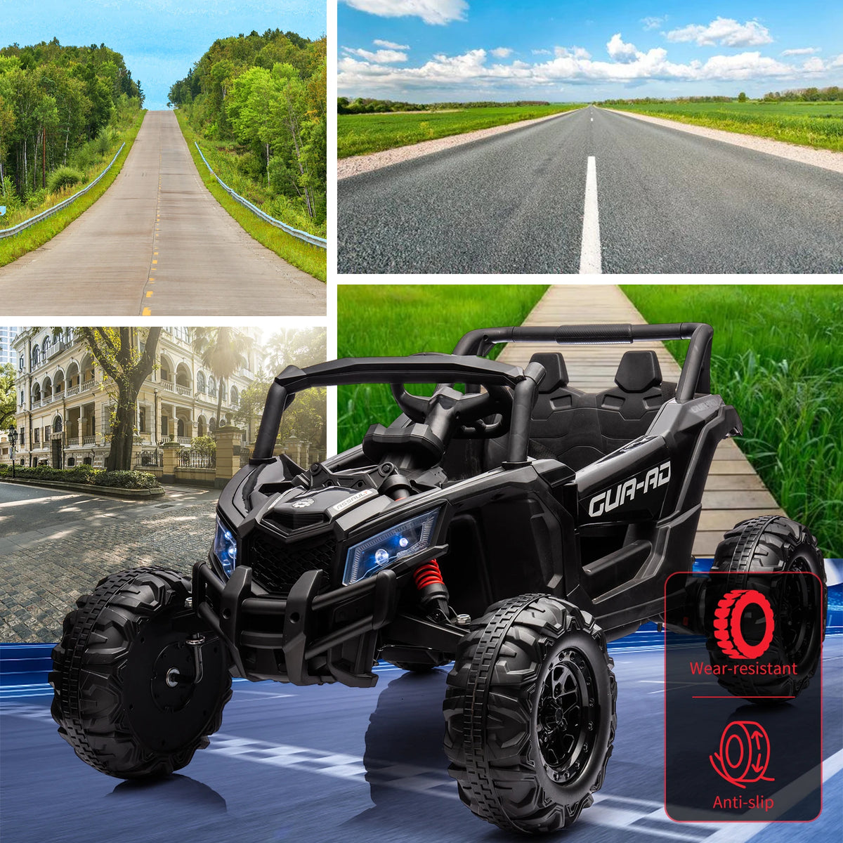 24V Kids Ride On UTV Car With Remote Control, Dual Motors, EVA Tires, Spring Suspension, LED Lights, USB Music, 2 Seat Electric Toy