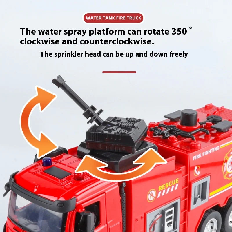 Large Water-Squirt Fire Water Tank Truck Model Metal Die-Cast Front Wheel Steering Children's Toy Car Ornaments  Gift