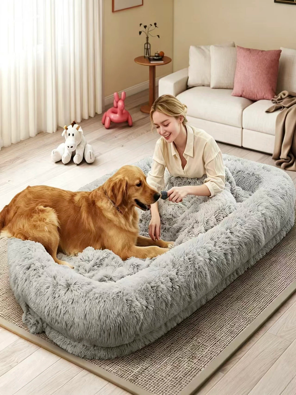 Human Dog Bed for Adults Large Human Size Dog Bed, Orthopedic Design with Removable Cover