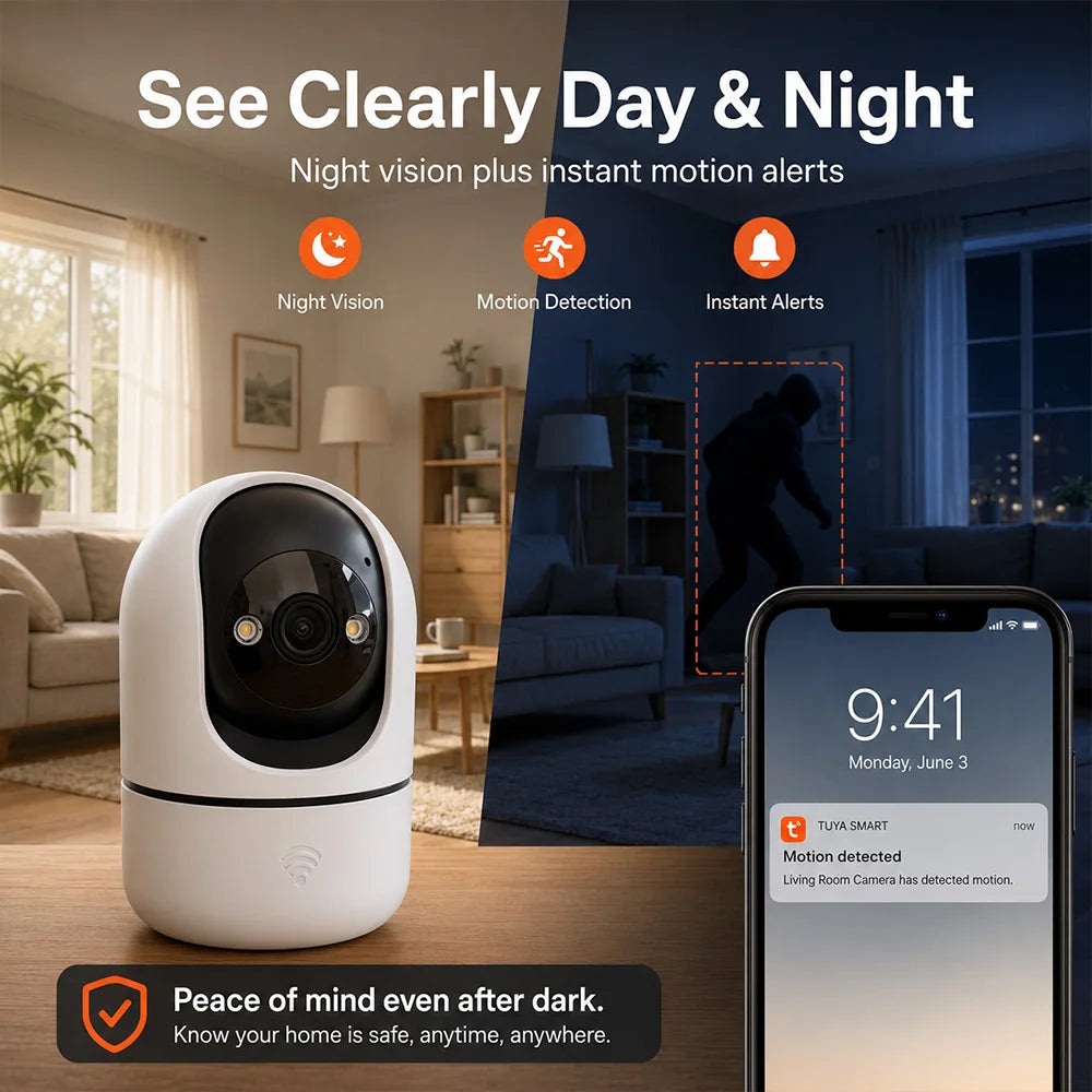 Indoor PTZ WiFi Camera 2MP HD Tuya Smart APP Home Security Camera 355 Pan Tilt Night Vision Two Way Audio Motion Alert Baby Pets