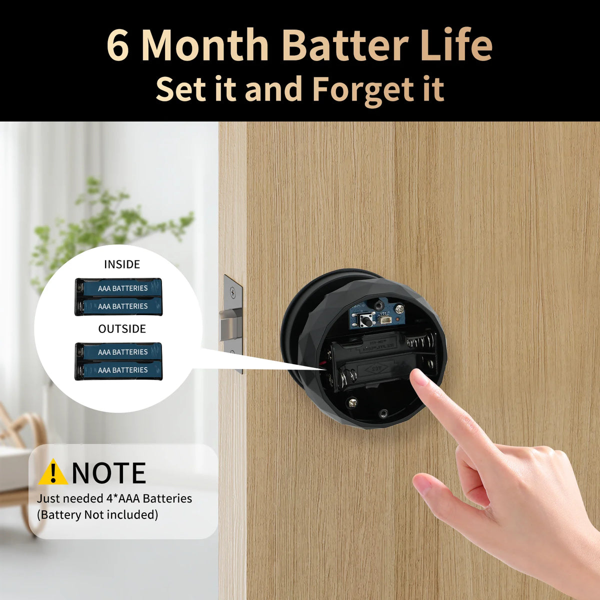 Viladepot Smart Lock Fingerprint, Passcode, App Control, Type-C Emergency Power, Indoor Door Lock