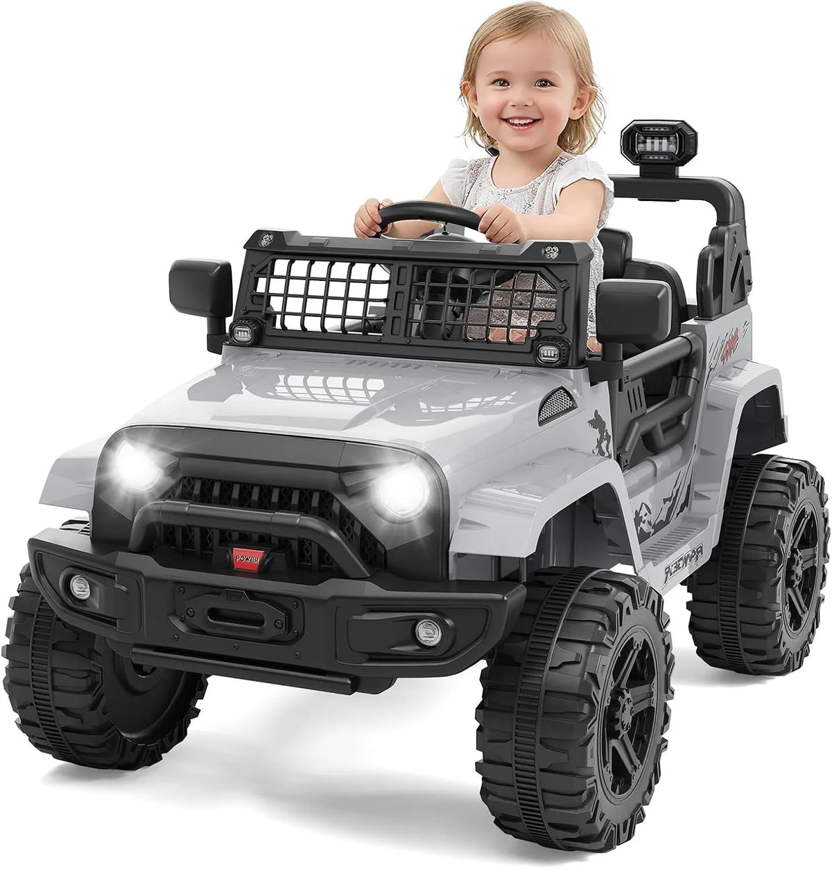 12V Kids Electric Ride on Truck with Parent Remote Control Spring Suspension Bluetooth Speaker LED Headlights All Terrain Toy Car with Safety Belt for Toddlers Outdoor Driving Gift